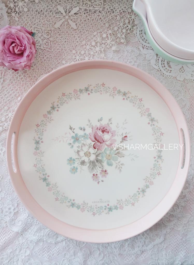Поднос круглый розовый 33см. Дания, "GreenGate" старая коллекция.