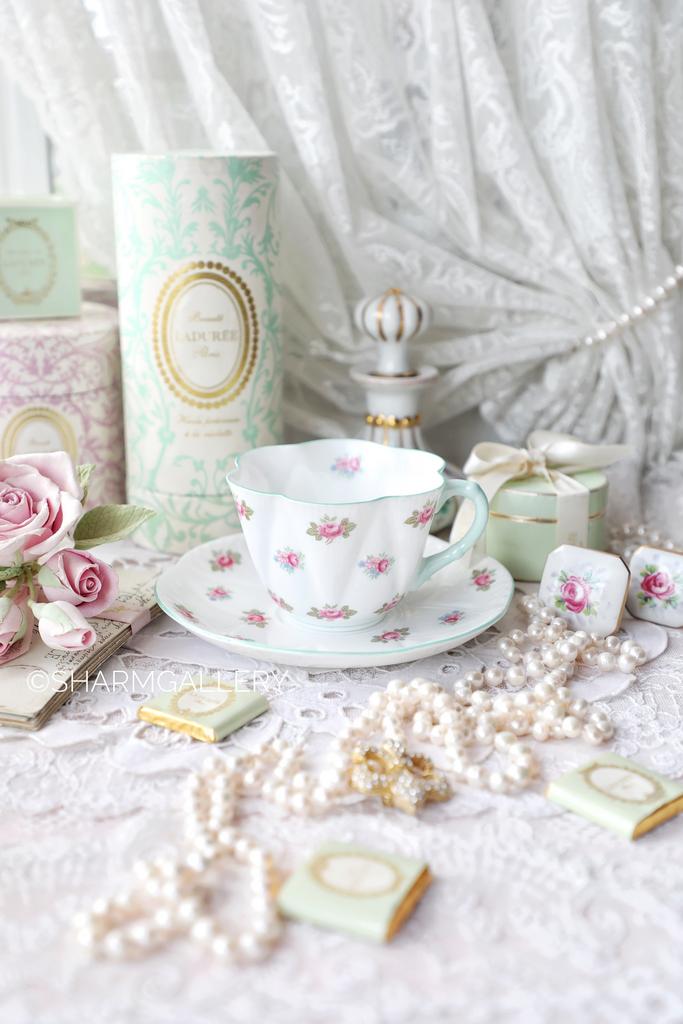 Антикварная чайная пара "Rosebud/Бутон розы" Shelley фарфор Англия