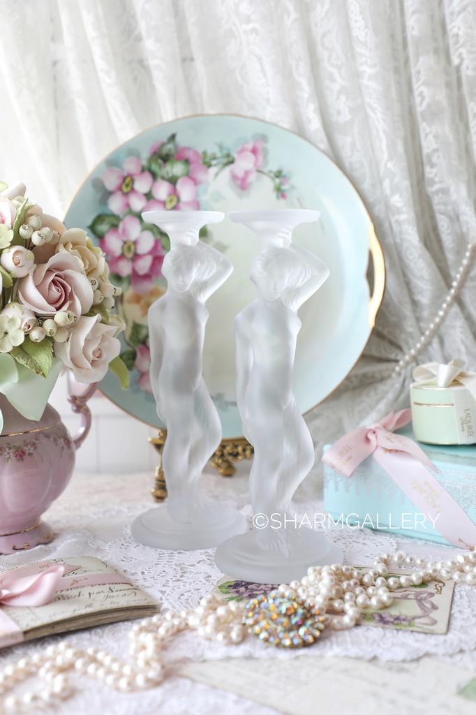 Пара подсвечников «Елена прекрасная» матовый хрусталь Гусевской Хрустальный Завод СССР.