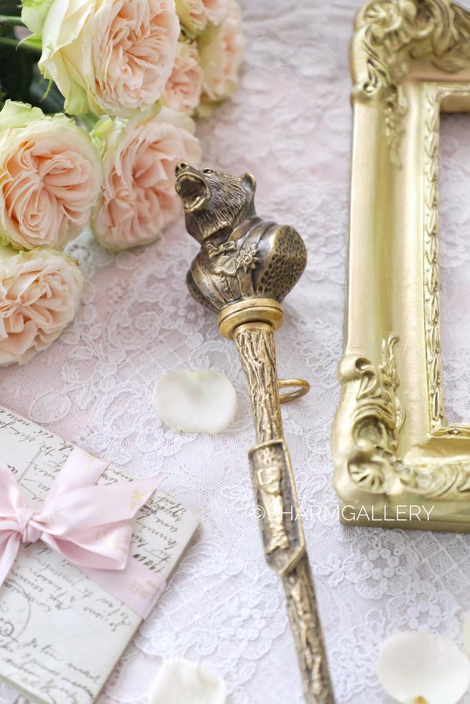 Обувная винтажная ложка для обуви, бронза "Медведь".