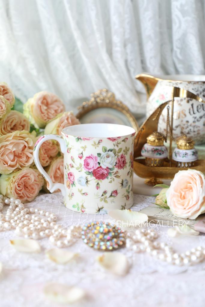 Кружка "Ситцевые розы" 400мл. костяной фарфор Lefard, 1995г.