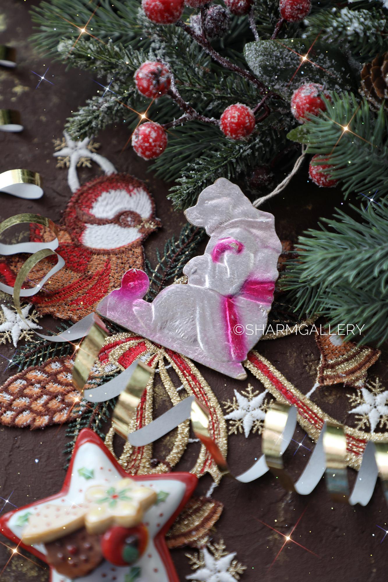 Медведь и колобок, елочная игрушка картонаж, СССР.