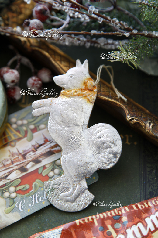 Елочная игрушка картон "Собака". СССР.