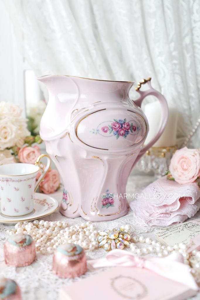 Редкость! Кувшин "Розы" 1600мл. розовый фарфор Haas & Czjzek Славков Чехословакия.