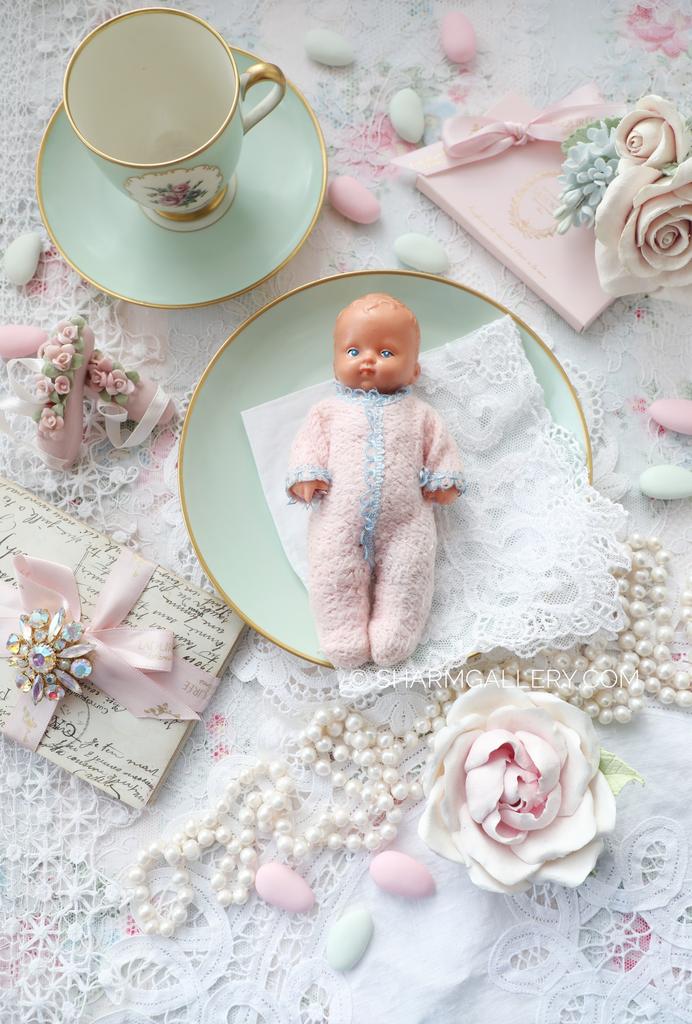 Пупсик в розовых ползунках, 15см., резина. ГДР.