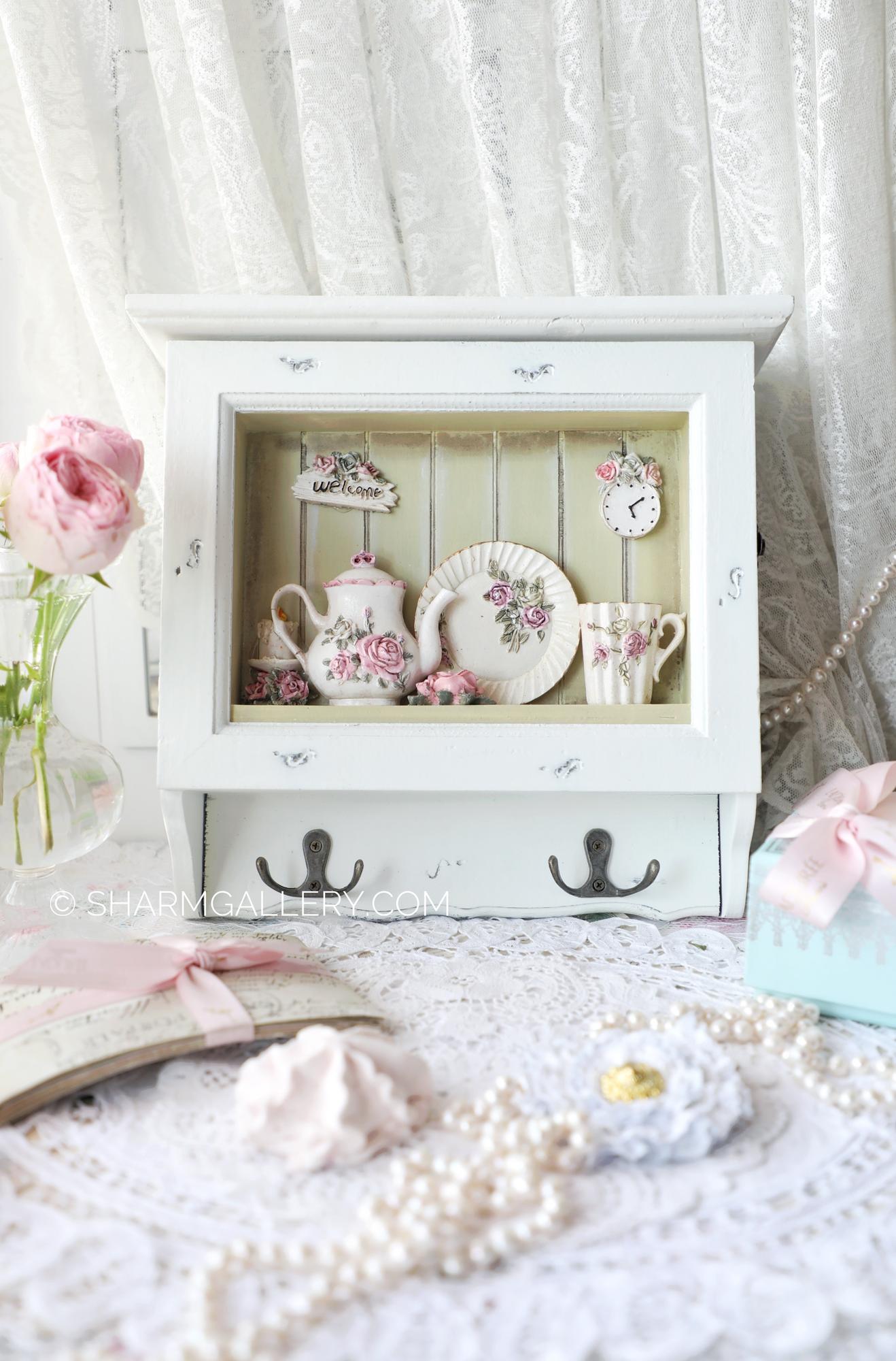 Деревянный шкафчик для ключей. Ключница с крючками «Чайный шкафчик» Германия.