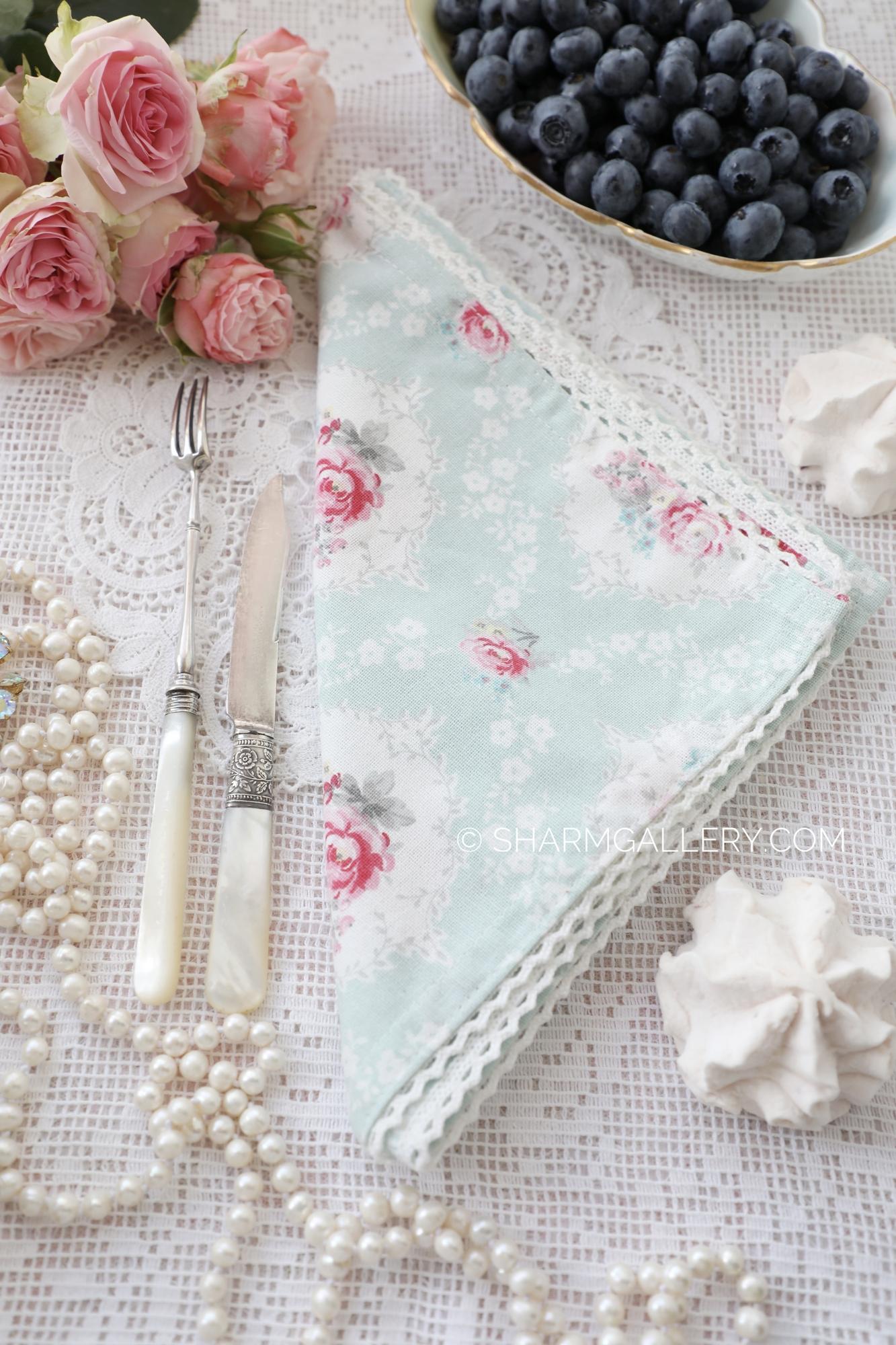 Салфетка с кружевом 40х40см. хлопок "GreenGate". Старая коллекция!