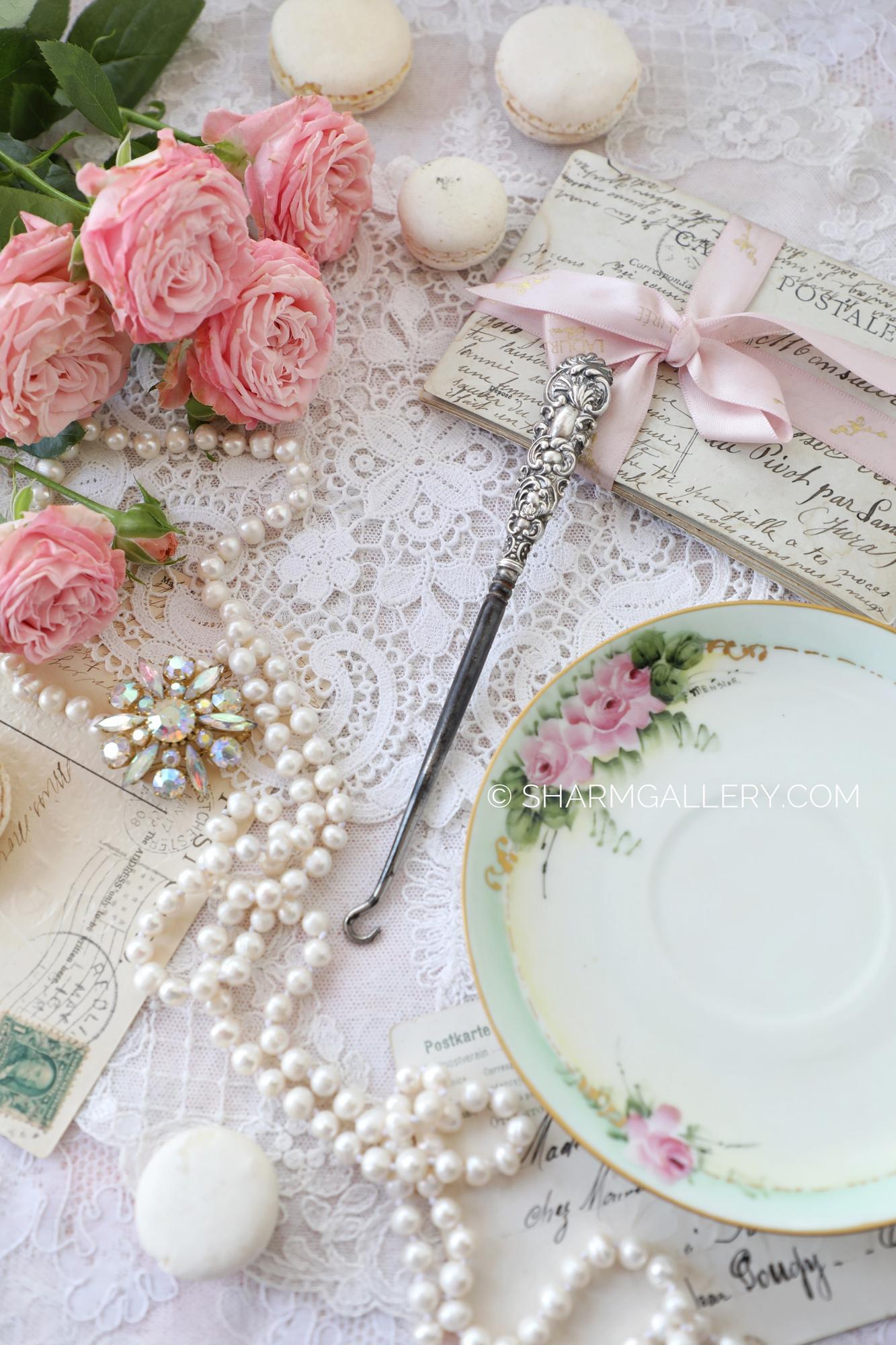 Антикварный серебряный крючок для пуговиц, кодлеров 17см., Англия. №6