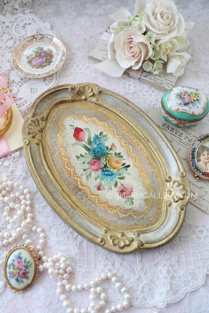 Флоpeнтийcкий деревянный поднос овальный, роспись. Флоренция Италия.