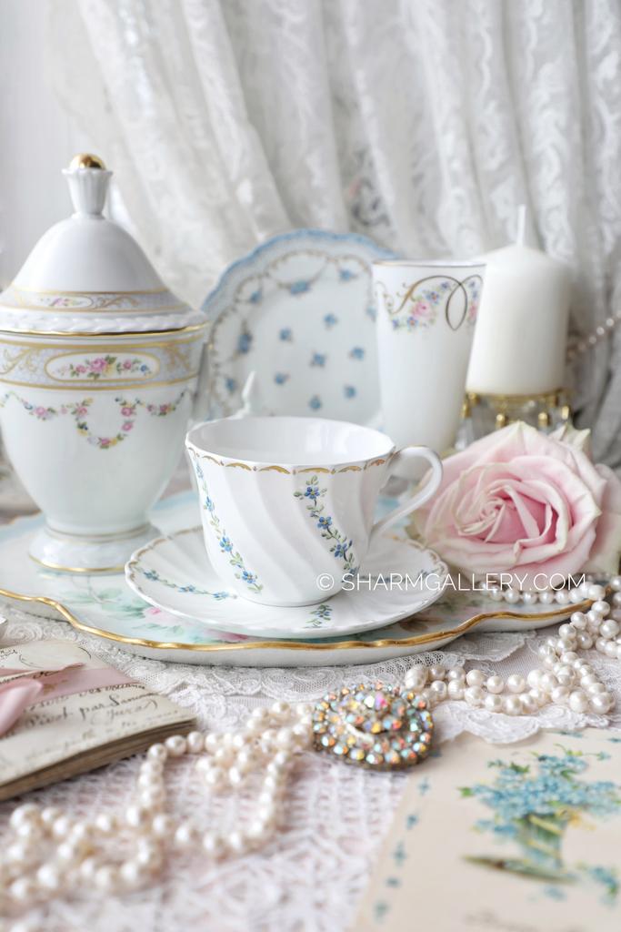 Редкость! Чайная пара «Незабудки» костяной фарфор Wedgwood/Веджвуд Англия 1960гг.