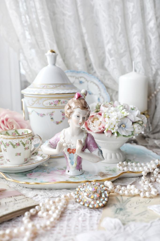 Half doll антикварная кукла половинка, большая 13см. «Дама с пером» фарфор, Германия.