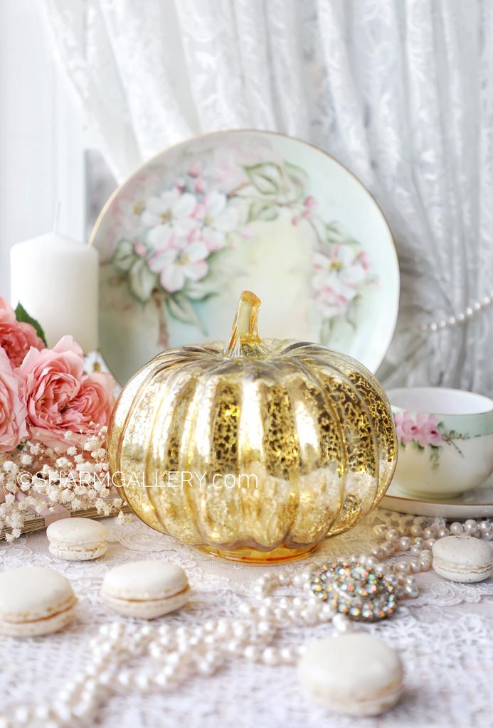 Светящаяся декоративная «Золотая Тыква» стекло Mercure с зеркальным эффектом.