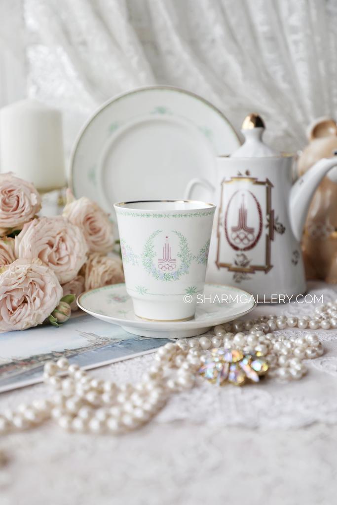 Кофейная пара. Олимпиада 80, розочки фарфор, ЛФЗ Ленинград, СССР. №5