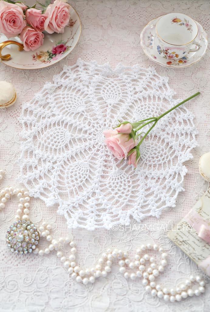 Кружевная белая салфетка 27см,. Вязанная салфетка, Германия. №29