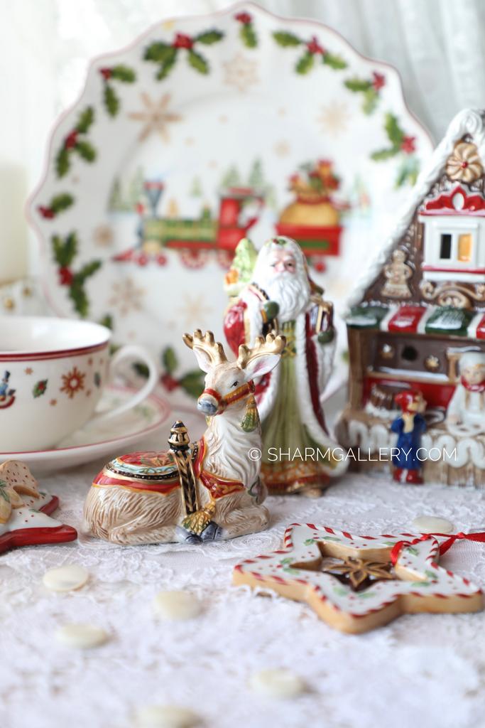 Новогодний набор для специй солонка и перечница Дед Мороз и Олень, керамика Fitz and Floyd США.