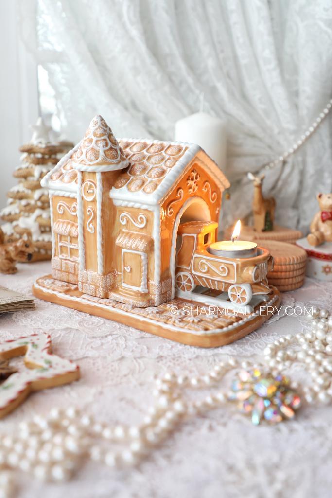 "Пряничный домик подсвечник с паровозиком" Winter Bakery decoration фарфор Villeroy and Boch Германия