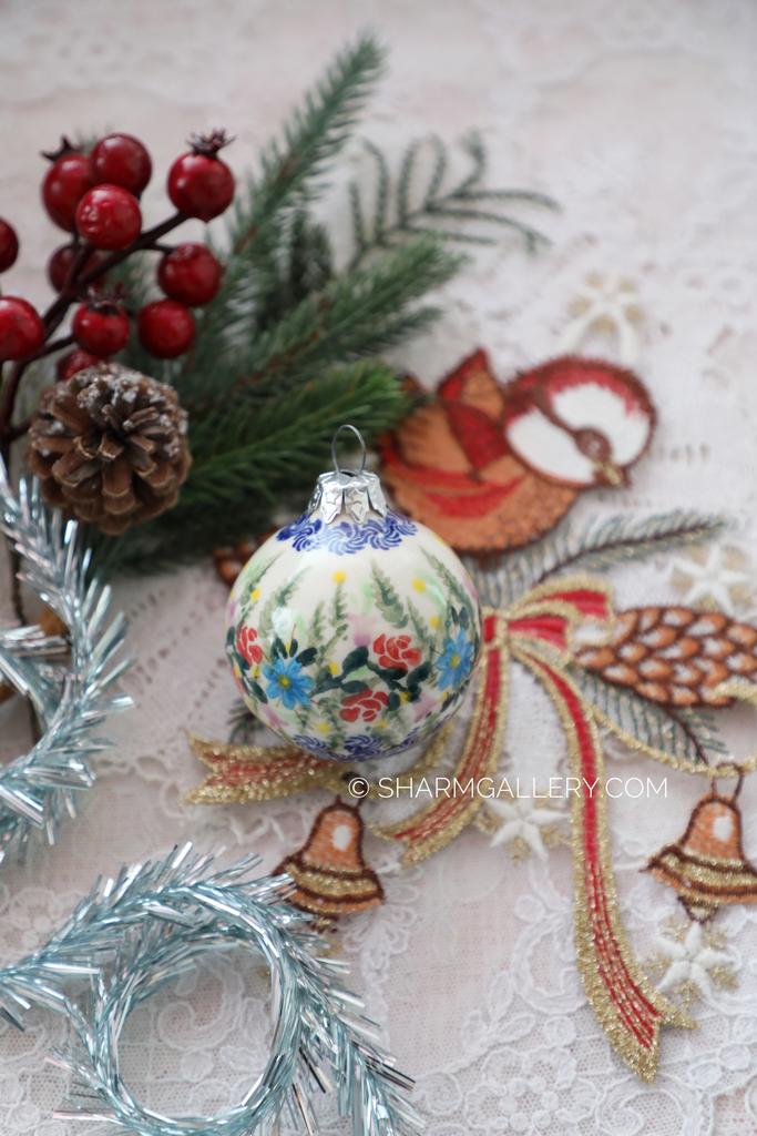 Елочный шар №1 ручная роспись. Болеславская керамика. Польша.