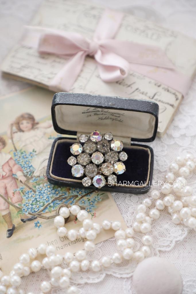 Брошь №9. Винтажная радужная брошка со стеклянными стразами 4см., Чехословакия.