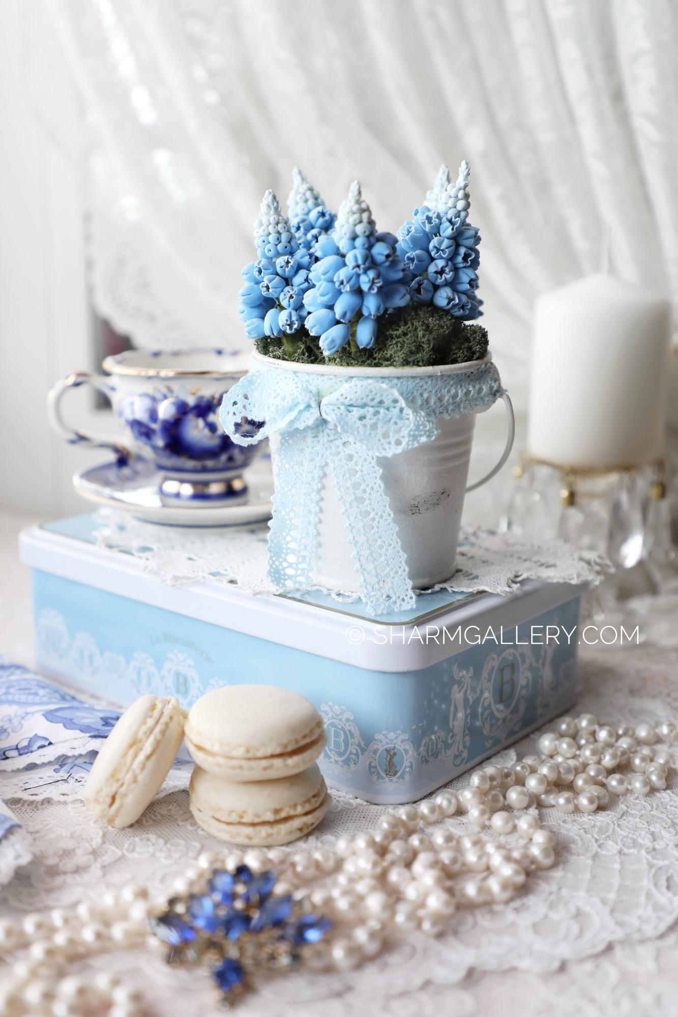 Букет декоративных весенних цветов «Мускари» полимерная глина, ручная работа.