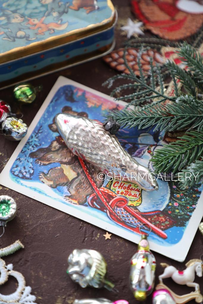 Рыба рыбка - селедка №3 елочная игрушка, стекло СССР.