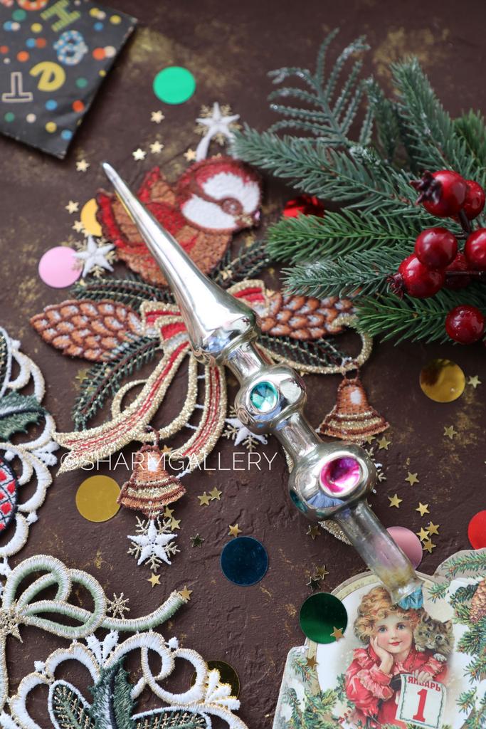 Верхушка макушка навершие для елки «Ракета» №23 стекло, 22,5см. СССР.