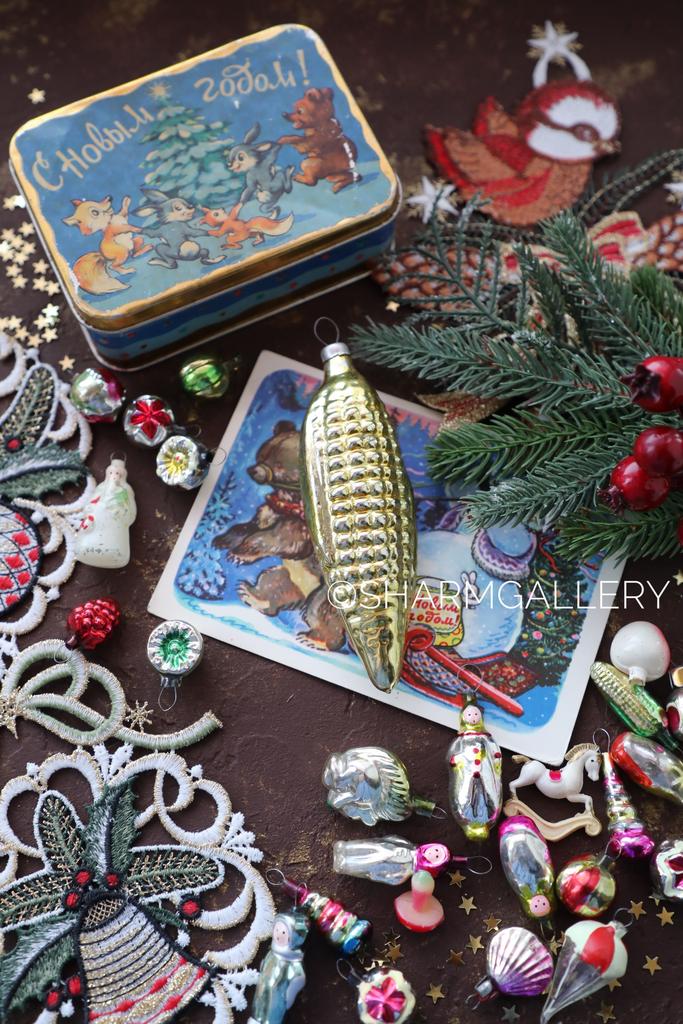 "Кукуруза" початок советская коллекционная елочная игрушка, стекло, СССР. №2