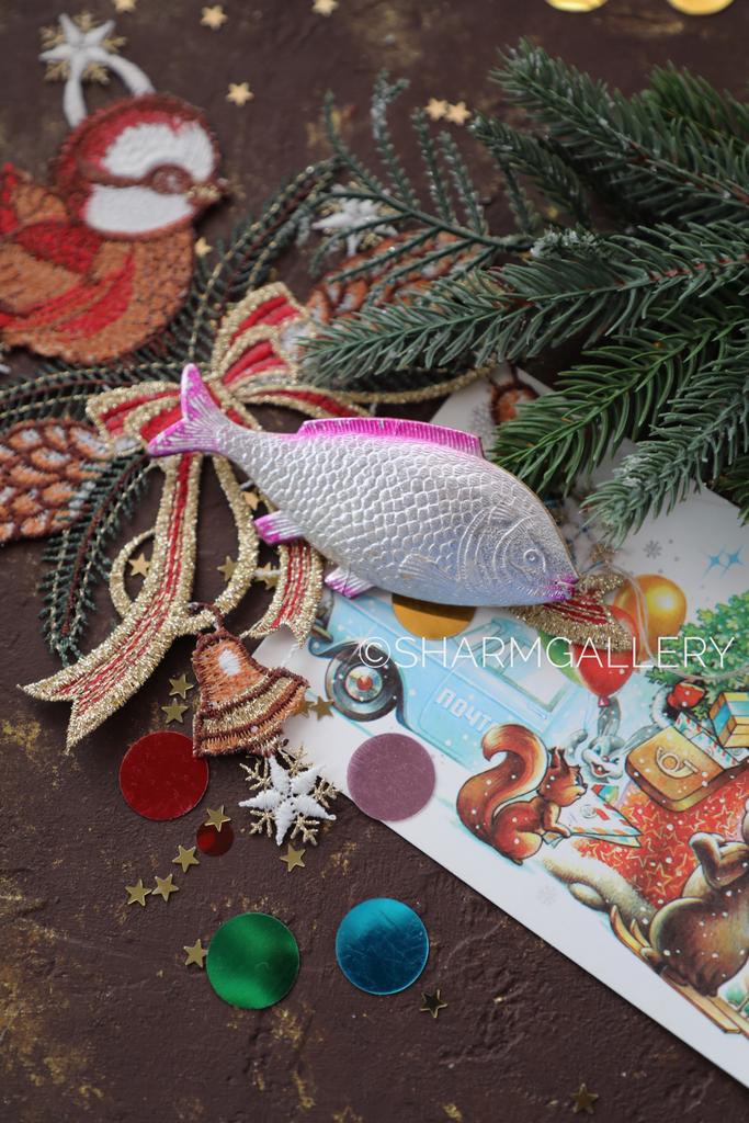 Елочная игрушка картон "Рыба" картонаж СССР. №8