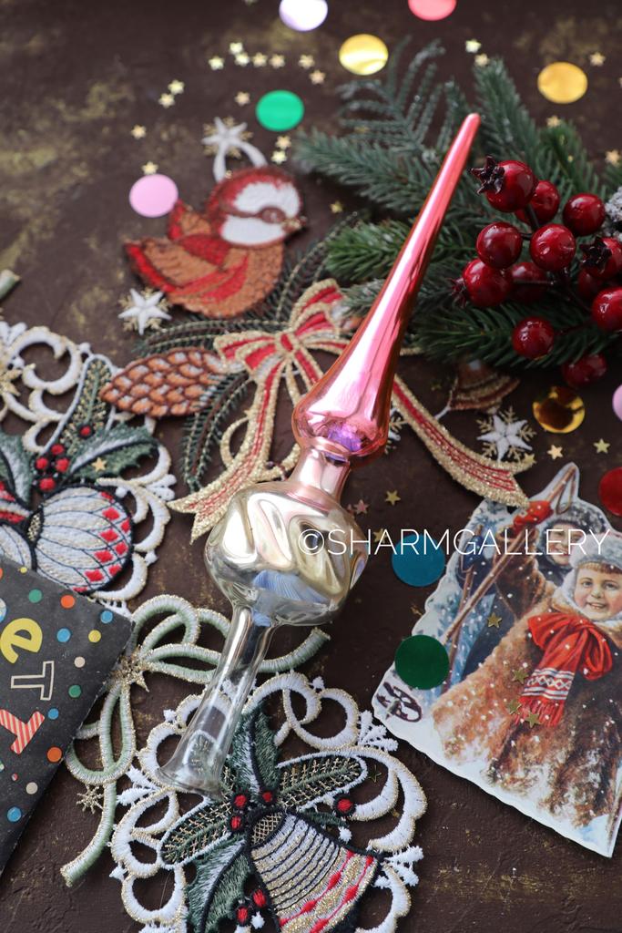 Верхушка макушка розовая навершие для елки №24 стекло, 27см. СССР.