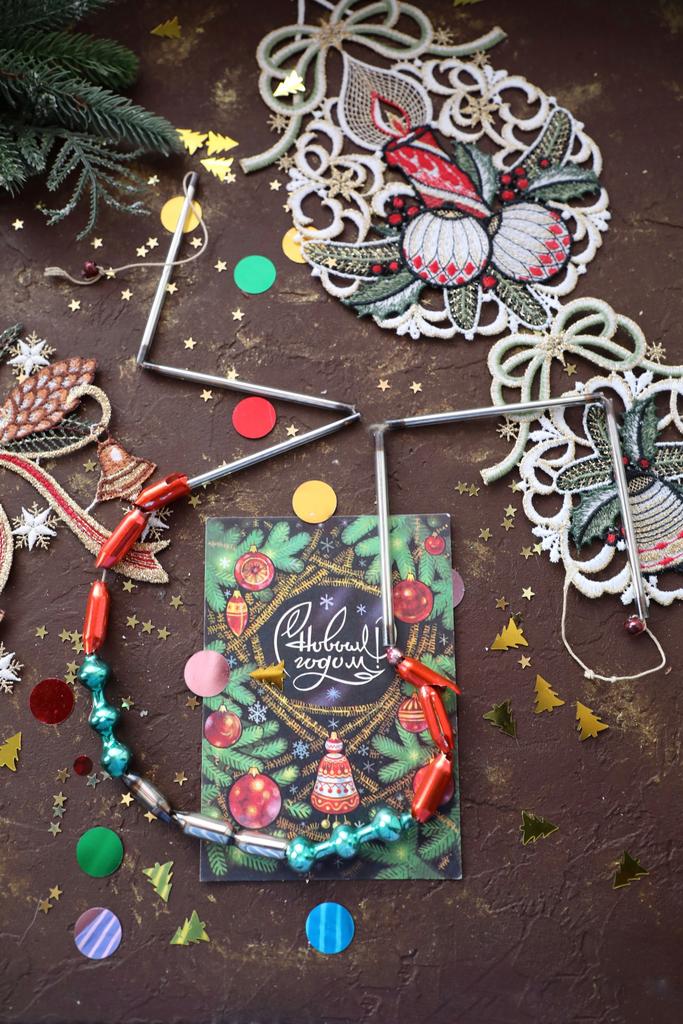 Старинные елочные бусы стекло, трубочки стеклярус СССР. №6