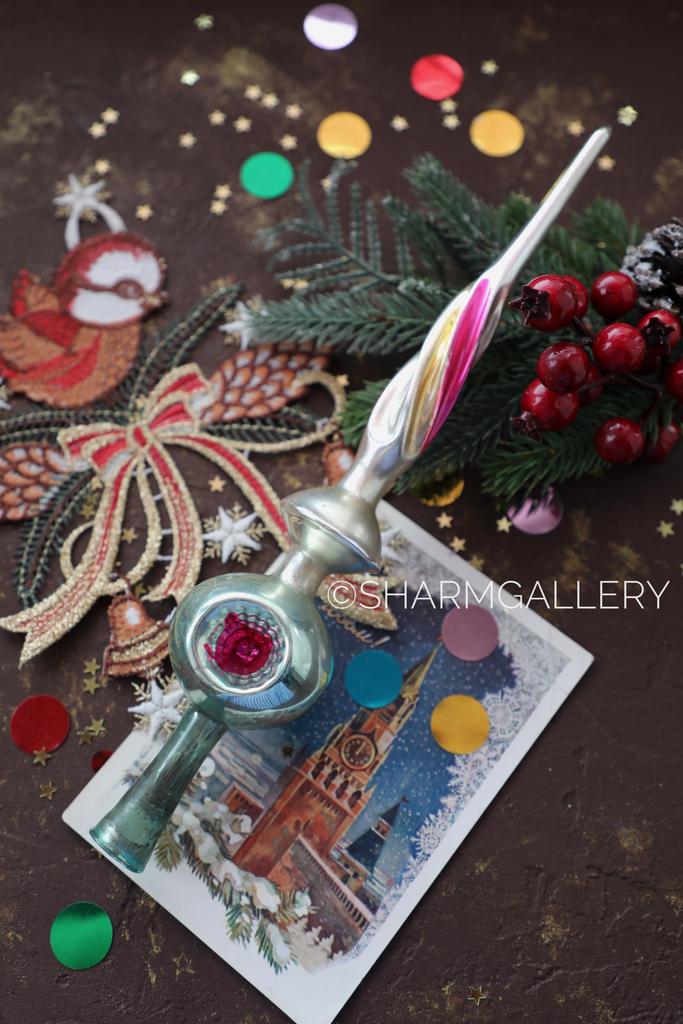 Верхушка макушка «Прожектор» навершие для елки №6 стекло, 28,5см. СССР.