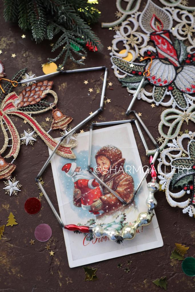 Старинные елочные бусы стекло, трубочки стеклярус СССР. №8