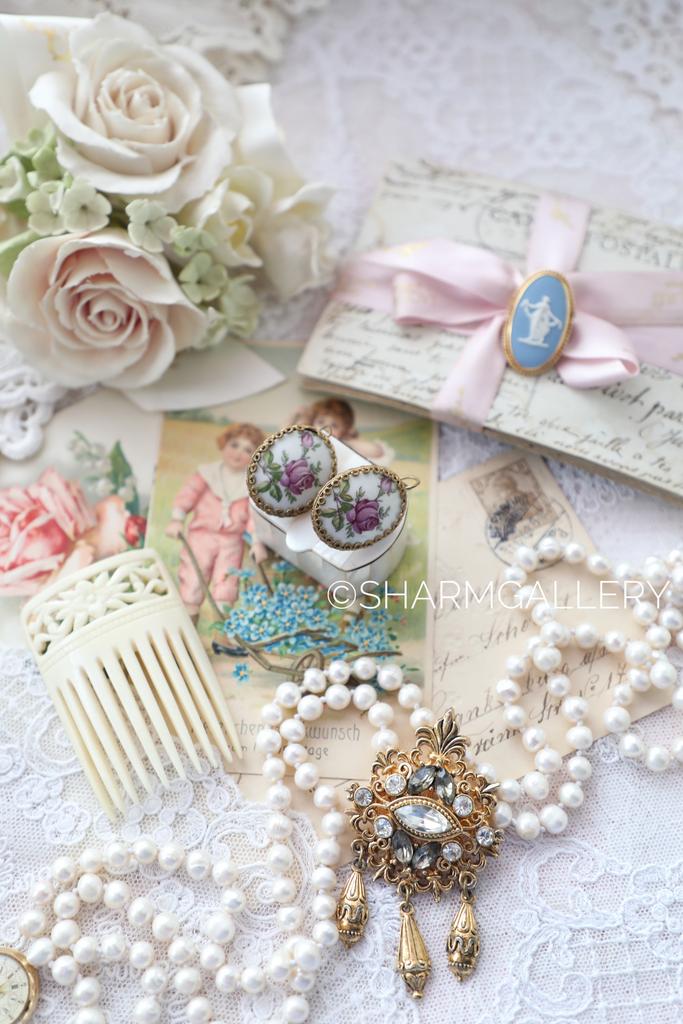 Серьги «Роза» вставка фарфор, СССР.