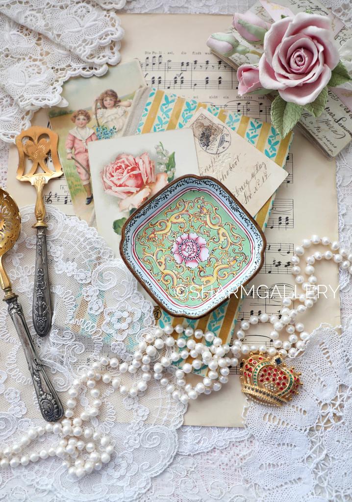 Антикварная квадратная розетка Клуазоне перегородчатая эмаль, старый Китай.