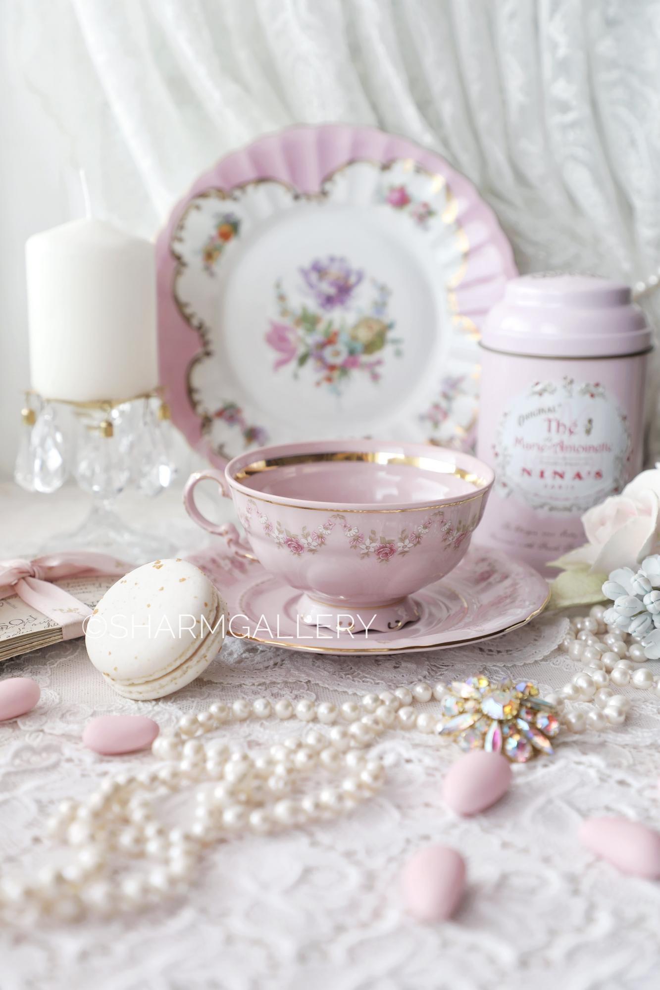 Чайная пара «Розовая соната» розовый фарфор Leander Чехия.