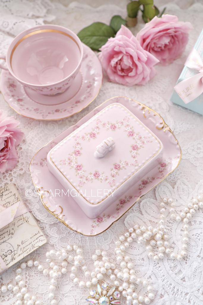 Масленка «Розовая соната» розовый фарфор Leander Чехия.