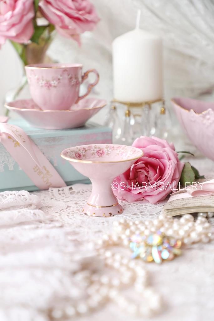 Солонка открытая на ножке «Розовая соната» розовый фарфор Leander Чехия.