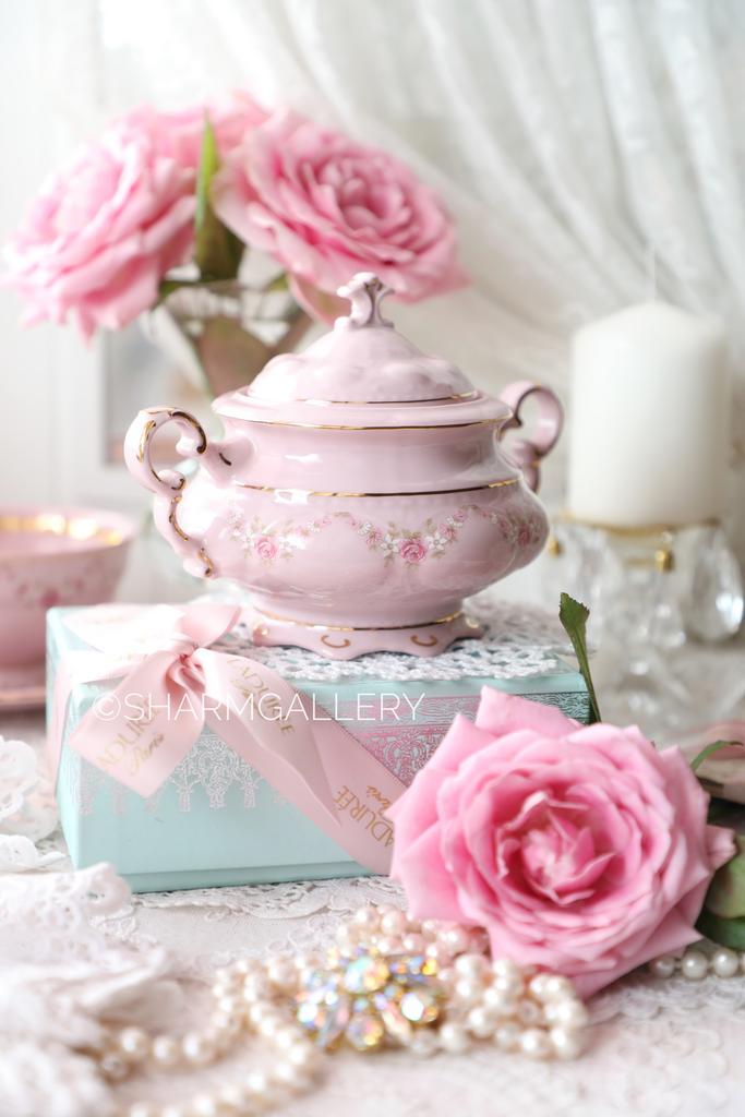 Сахарница «Розовая соната» розовый фарфор Leander Чехия.