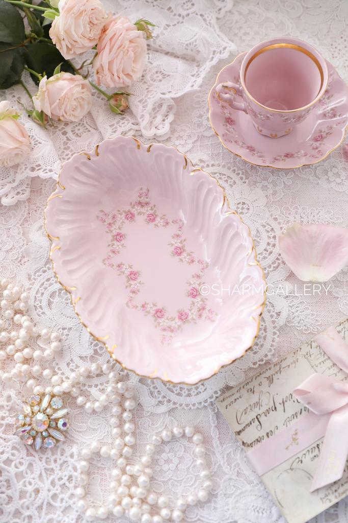 Блюдо сервировочное овальное 18,5см. «Розовая соната» розовый фарфор Leander Чехия.