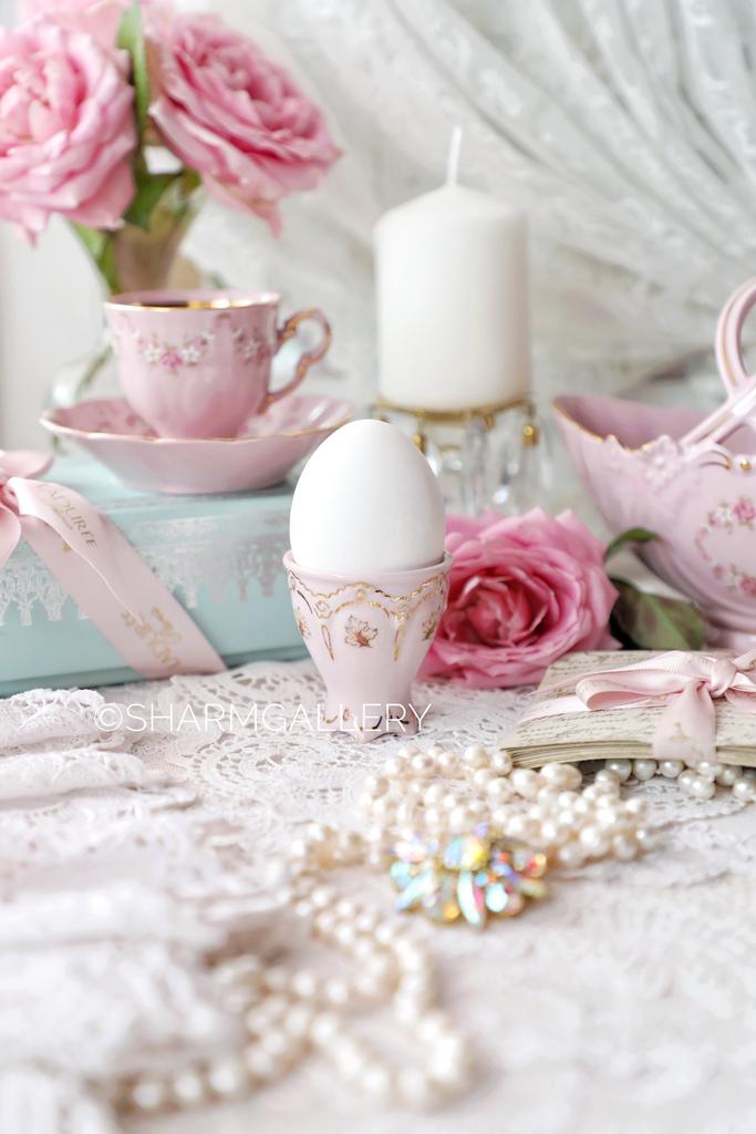 Пашотница Подставка под яйцо «Кленовые листья» розовый фарфор Haas and Czjzek Чехословакия.