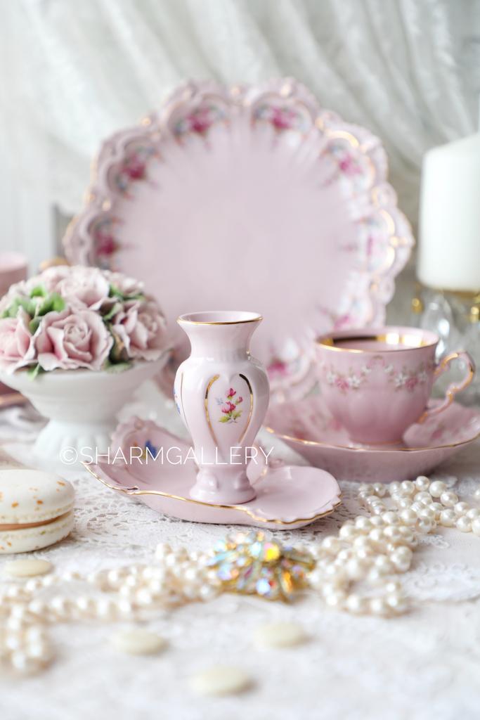 Уценка! Вазочка «Полевые цветы» миниатюра, розовый фарфор "Haas & Czjzek" Чехословакия