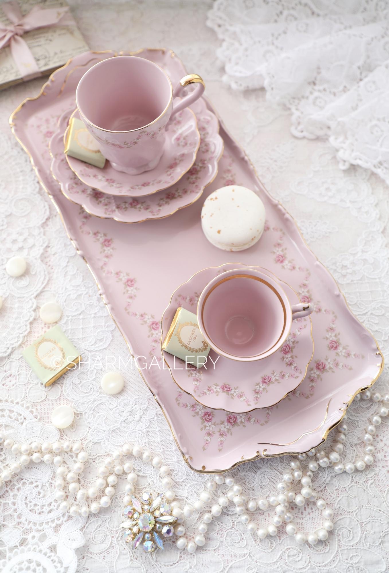 Поднос рулетница сервировочное прямоугольное блюдо «Розовая соната» розовый фарфор Leander Чехия.