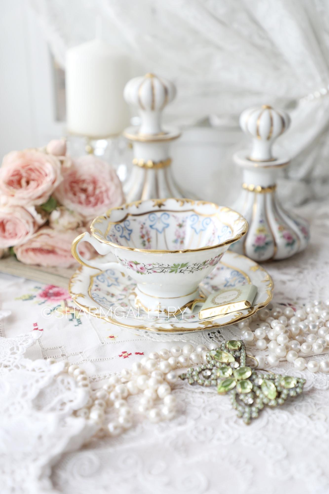 Антикварная чайная пара «Marie Antoinette» Мария Антуанетта фарфор Франция.