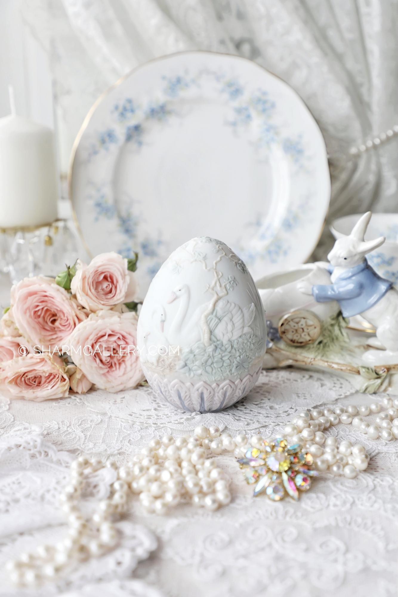 Декоративное Яйцо «Лебеди» бисквитный фарфор Lladro (Ядро) Испания 1993г.