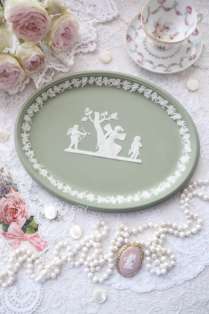 Поднос/Панно 25см. овальное, оливковый яшмовый бисквитный фарфор Веджвуд/Wedgwood Англия.