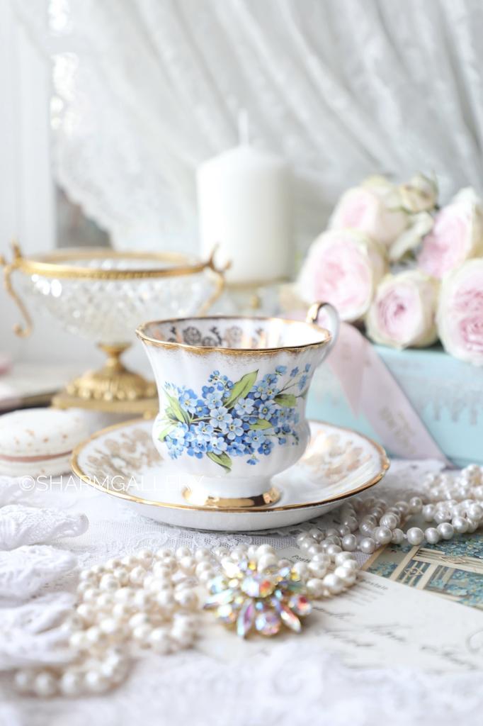 Чайная пара «Незабудки» костяной фарфор Royal London Англия 1970гг.