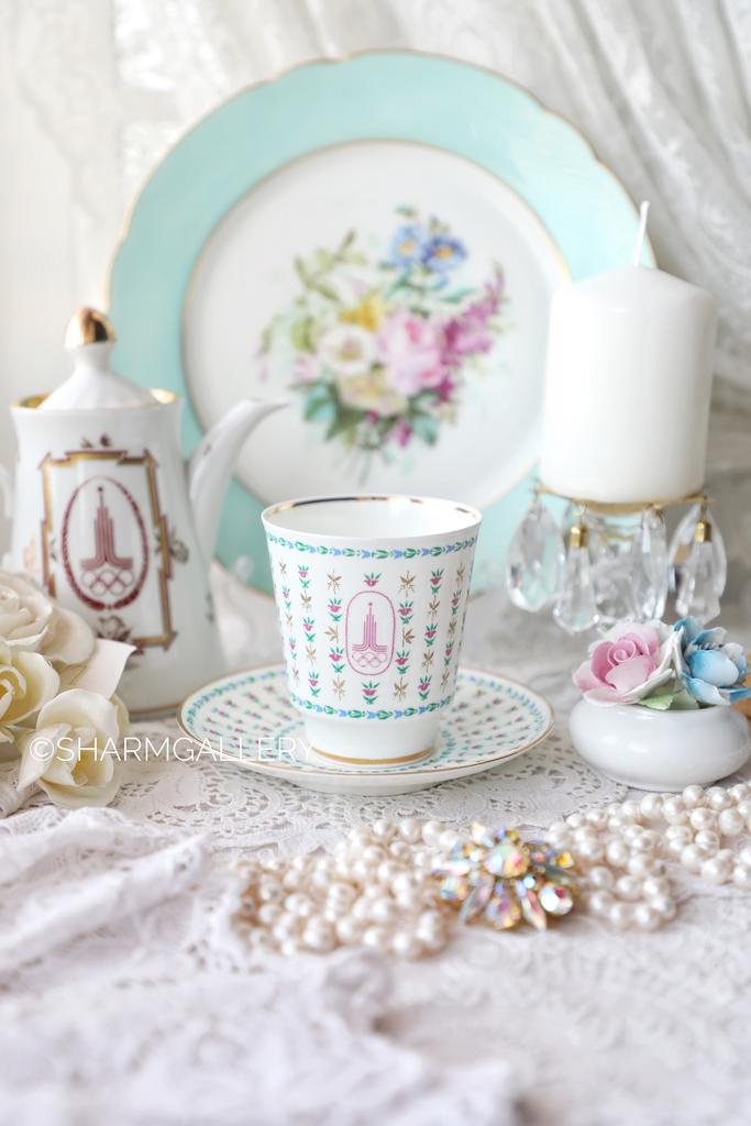 Кофейная пара Олимпиада 80 фарфор, ЛФЗ Ленинград, СССР. №7