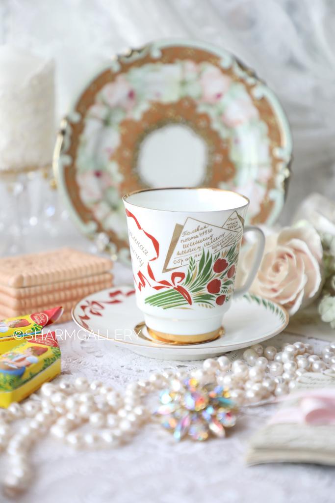 Редкость! Кофейная пара ко Дню Победы (9 Мая) фарфор ЛФЗ Ленинград, СССР.