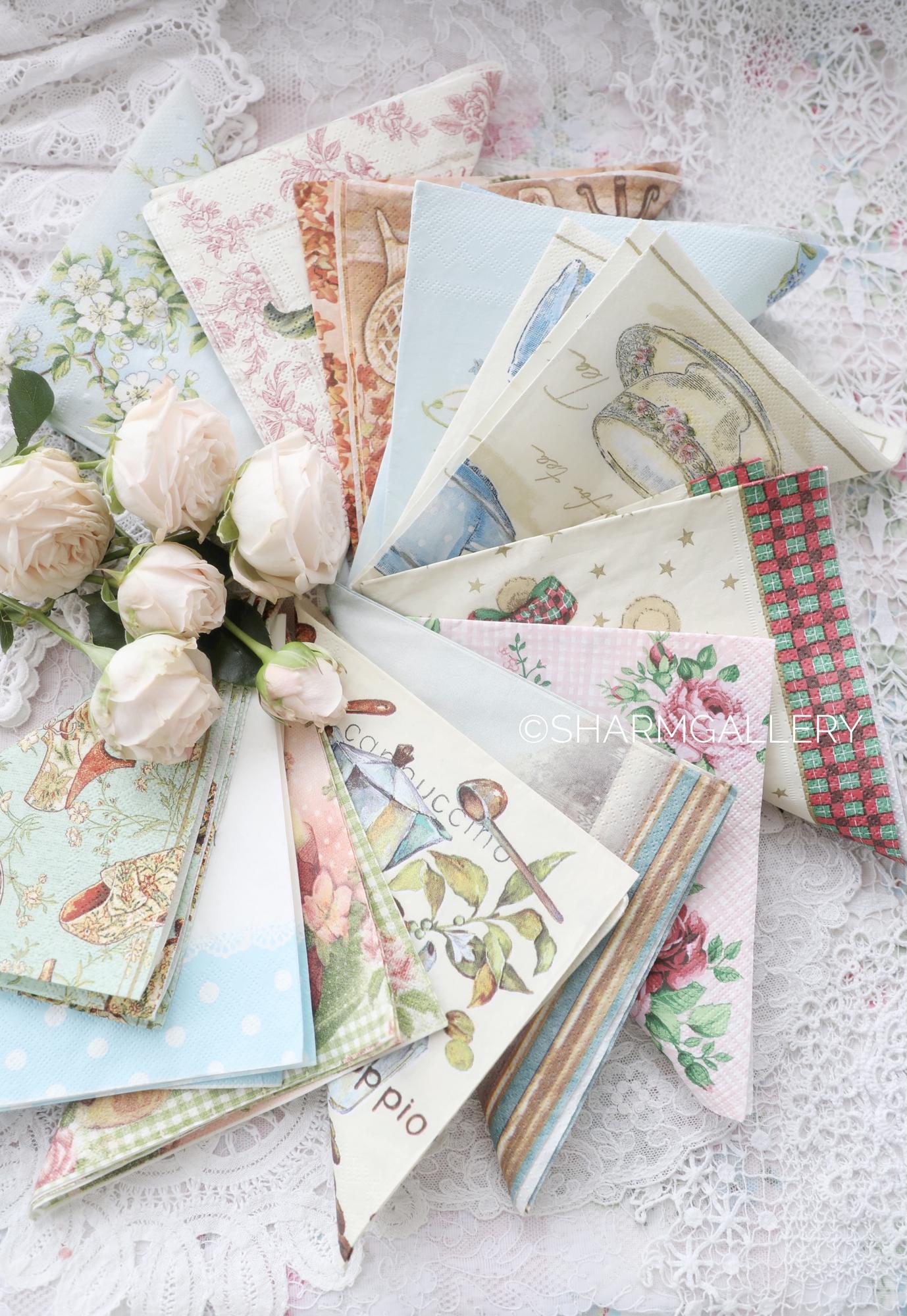 Набор винтажных бумажных салфеток для декупажа 33x33см., 12шт.