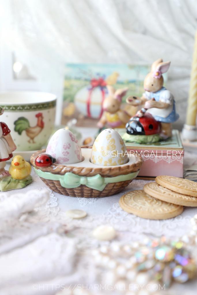 Набор соль  перец Пасхальная корзинка с яйцами, старая коллекция, фарфор Villeroy & Boch. Германия