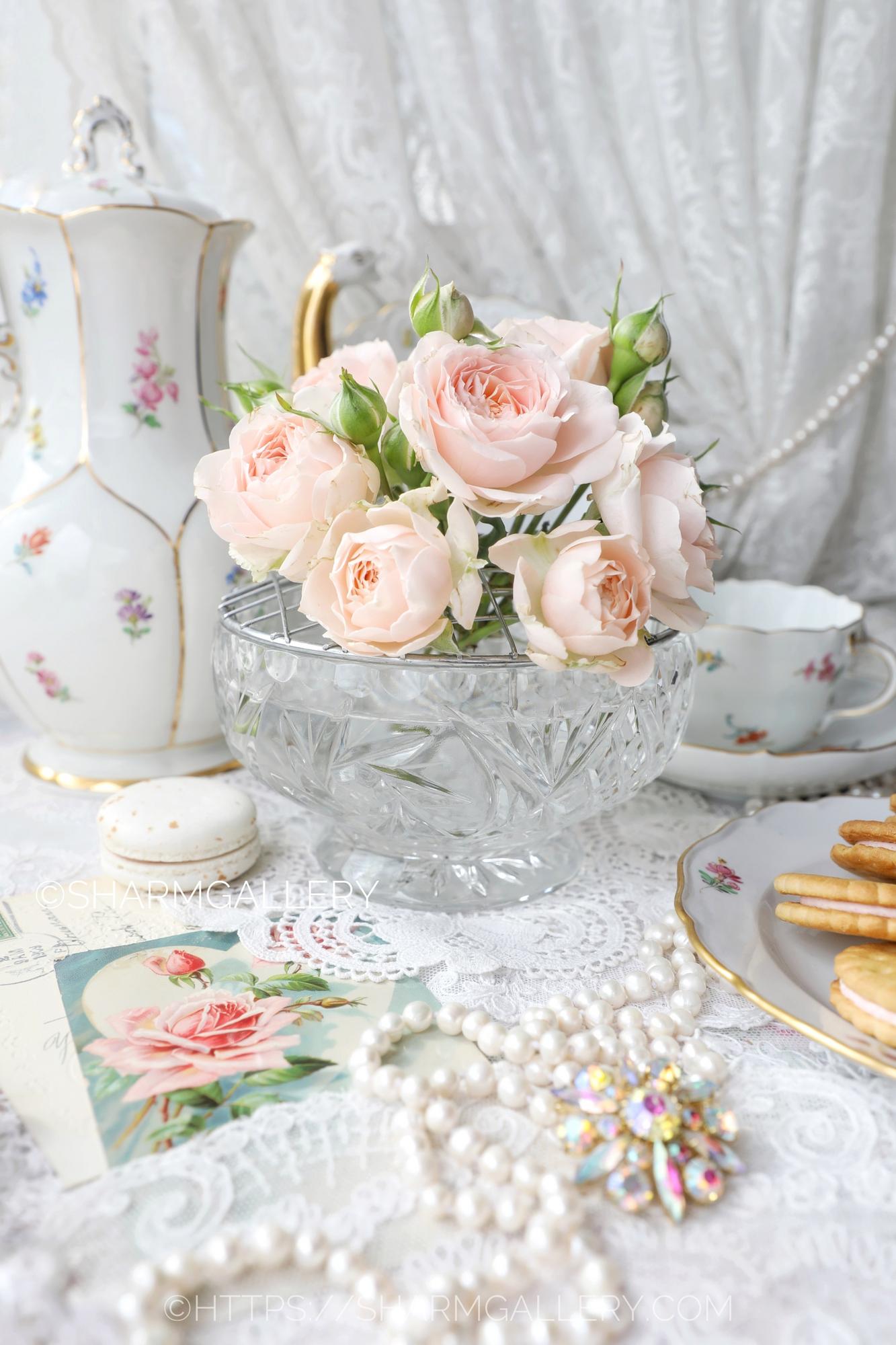 Хрустальная ваза для цветов Роузбол Rose Bowl, Англия.